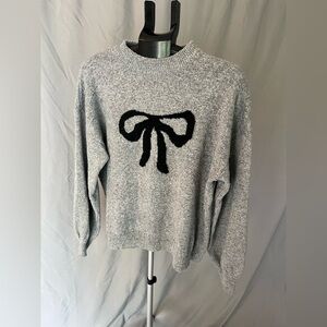 Gray Sweater with Black Bow Design